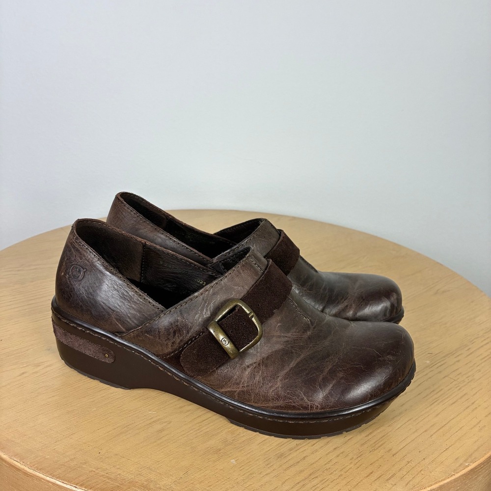 Born Platform Leather Buckle Wedge Clogs Women's 9.5 Comfort Support Boho Boho